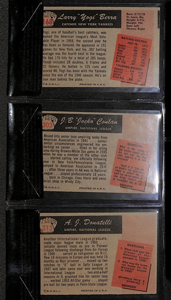 Lot of 3 - 1955 Bowman Yogi Berra #168, Jocko Conlan #303 Umpire, AJ Donatelli #313 Umpire - BVG